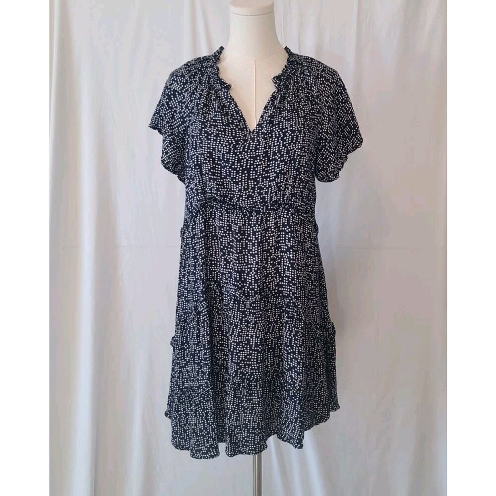 Anthropologie Womens Navy Blue Dotted Robin Tiered Mini Dress Small - Picture 2 of 6